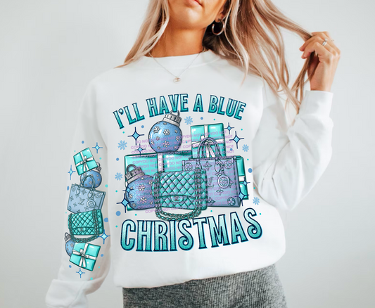 DTF Print- I'll have a blue christmas with sleeve print